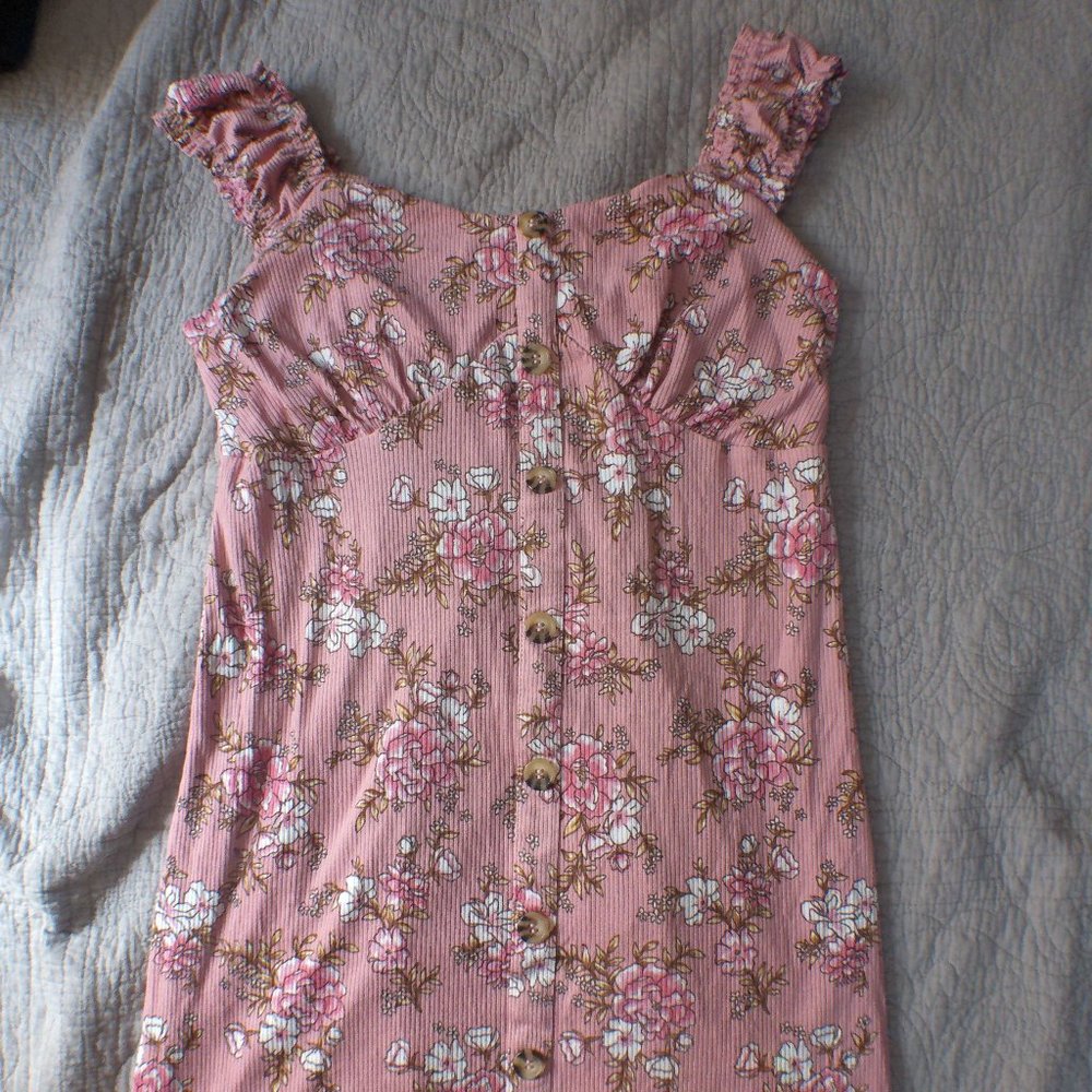 Pink Floral Faux Button Down Dress